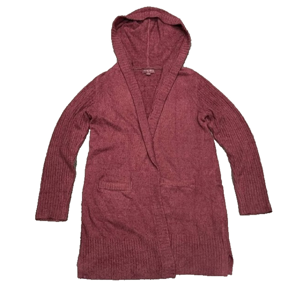 Barefoot Dreams CozyChic Lite Relaxed Hooded Cardigan Pockets Berry M A006831 - Picture 3 of 10